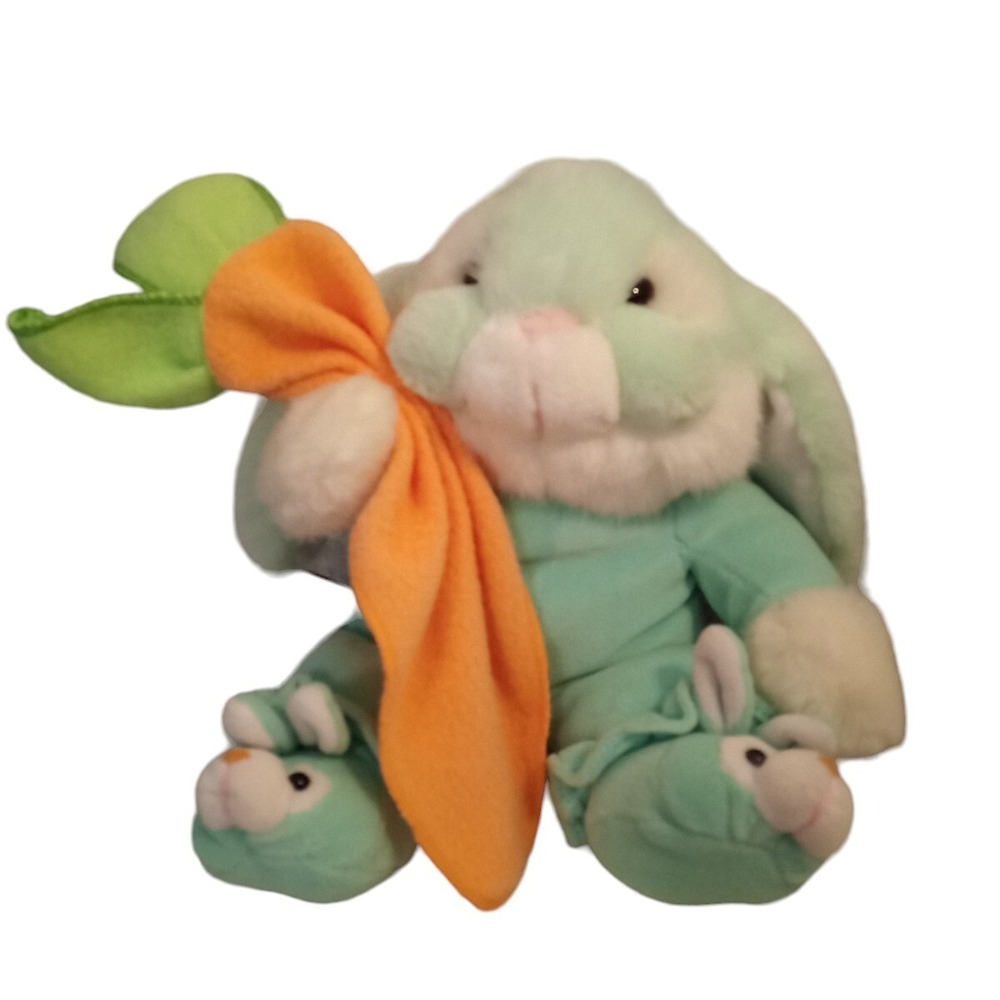Commonwealth 11" Pastel Green Stuffed Easter Bunny Plush Carrot Blanket Slippers